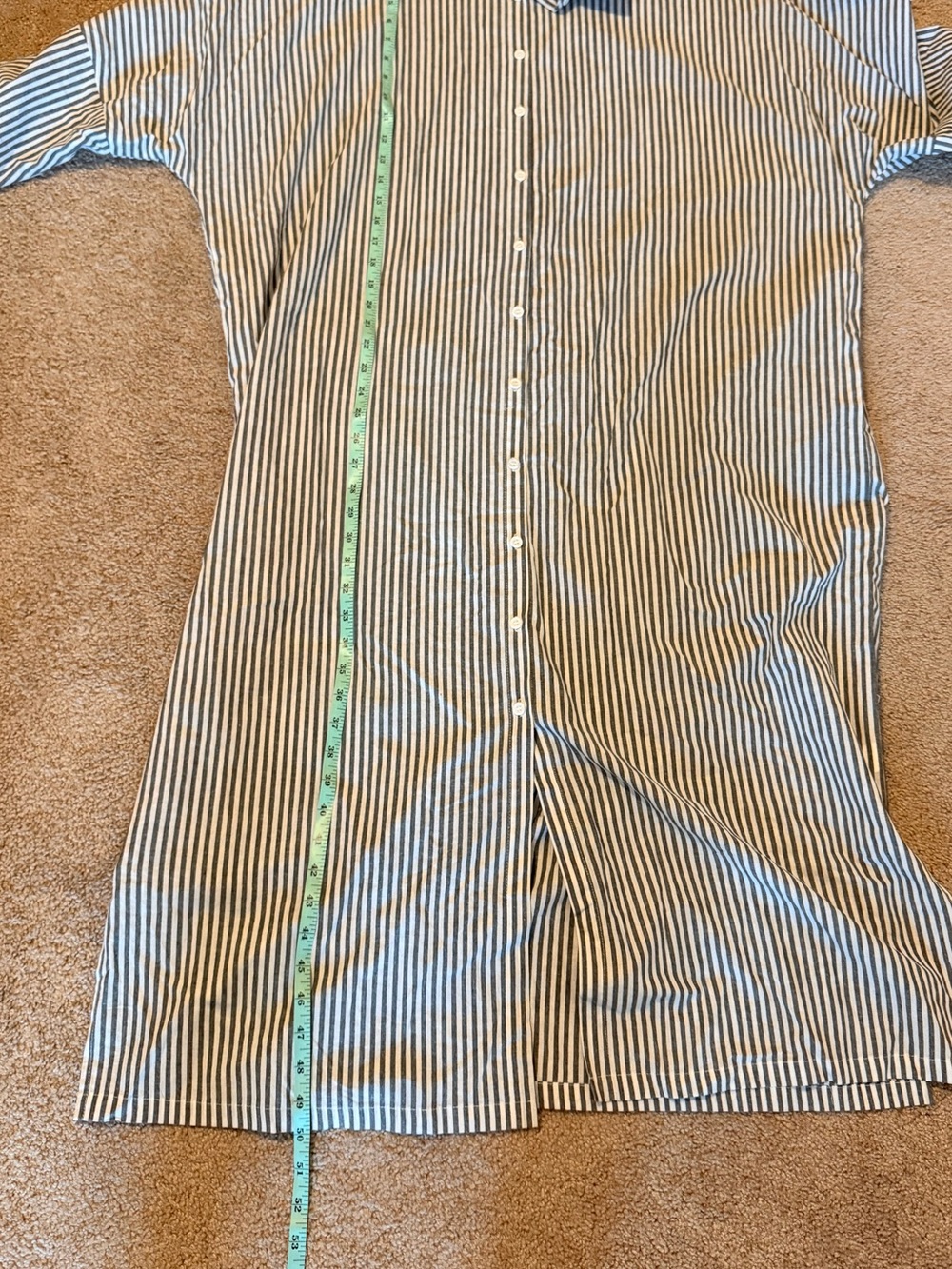 NWT Amazon XL White Gray Stripe Cotton Button Front Shirt Dress w/ Pockets - Picture 3 of 10